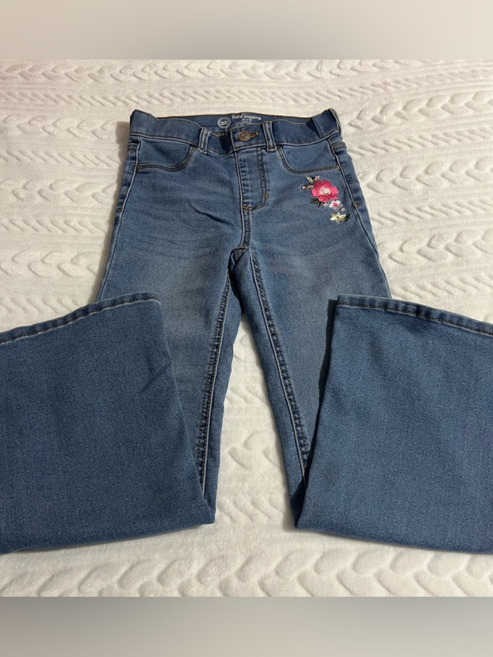 💗 Wonder Nation‎ - Girls Blue Denim Jeans with Pink Floral Embroidery